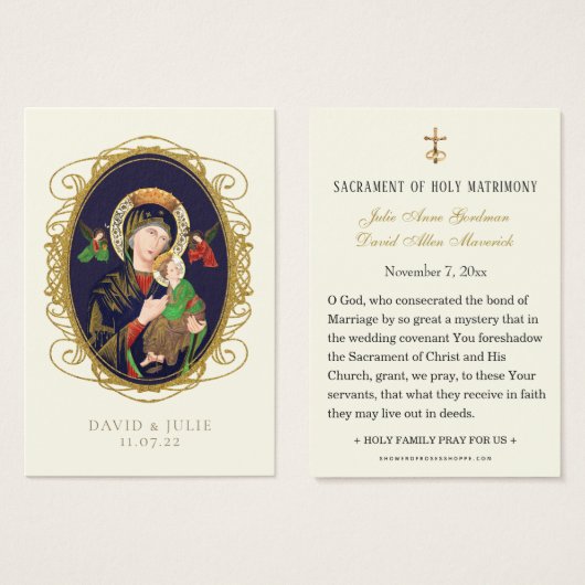 Jungfrau Mary Katholic Wedding Prayer Card (Vorne & Hinten)