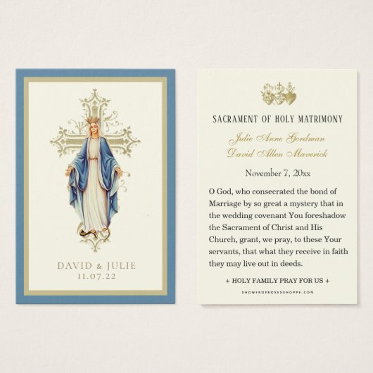 Jungfrau Mary Katholic Wedding Prayer Card (Vorne & Hinten)