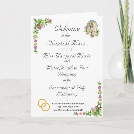 Jungfrau Mary Katholic Wedding Program Programm (Vorderseite)