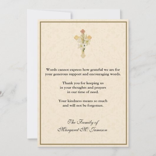 Jungfrau Mary katholisches religiöses Beileid Beil Dankeskarte (Rückseite)