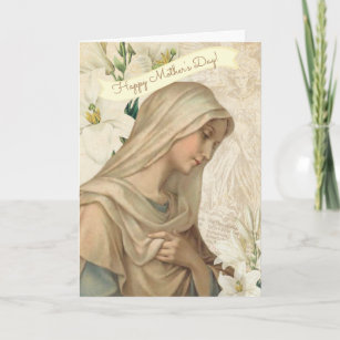 Jungfrau Mary Lilies Religious Angel Vintag Karte