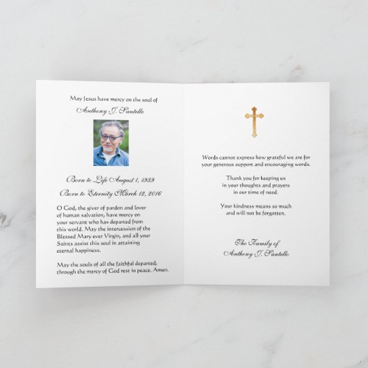 Jungfrau Mary Lourdes, Katholische Anteilnahme Vie Dankeskarte (Innenseite)