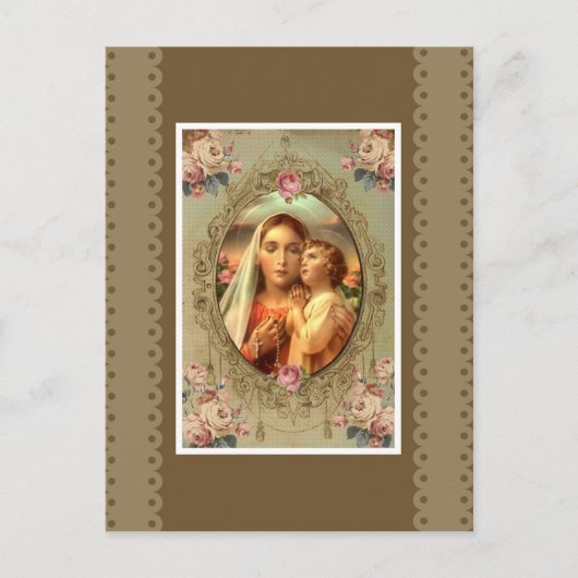 Jungfrau Mary Madonna Child Jesus Rosary Rose Postkarte (Vorderseite)