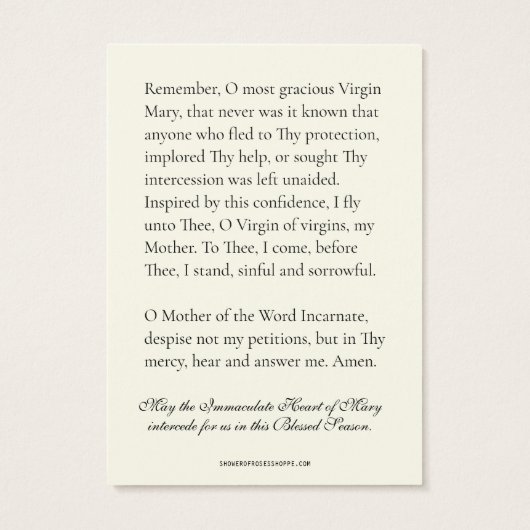 Jungfrau Mary Memorare Gebet Poinsettia (Rückseite)