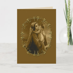 Jungfrau Mary mit Child Jesus, Goldrand Design Feiertagskarte