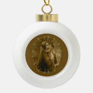 Jungfrau Mary mit Child Jesus, Goldrand Design Keramik Kugel-Ornament