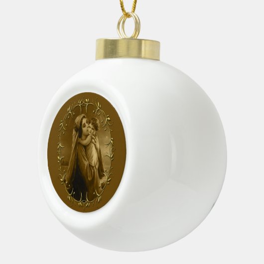 Jungfrau Mary mit Child Jesus, Goldrand Design Keramik Kugel-Ornament (Rechts)