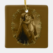 Jungfrau Mary mit Child Jesus, Goldrand Design Keramikornament (Vorderseite)