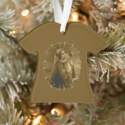 Jungfrau Mary mit Child Jesus, Goldrand Design Ornament (Baum)