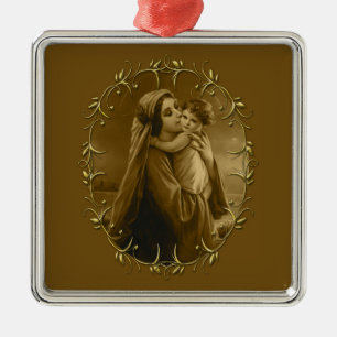 Jungfrau Mary mit Child Jesus, Goldrand Design Ornament Aus Metall