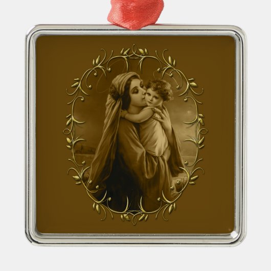 Jungfrau Mary mit Child Jesus, Goldrand Design Ornament Aus Metall (Vorne)