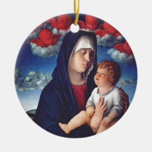 Jungfrau Mary mit dem Baby Jesus und den Roten Kir Keramik Ornament