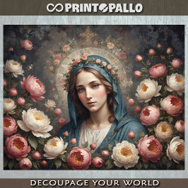 Jungfrau Mary mit Halo und Blume Seidenpapier