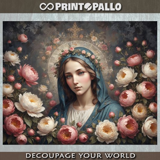 Jungfrau Mary mit Halo und Blume Seidenpapier