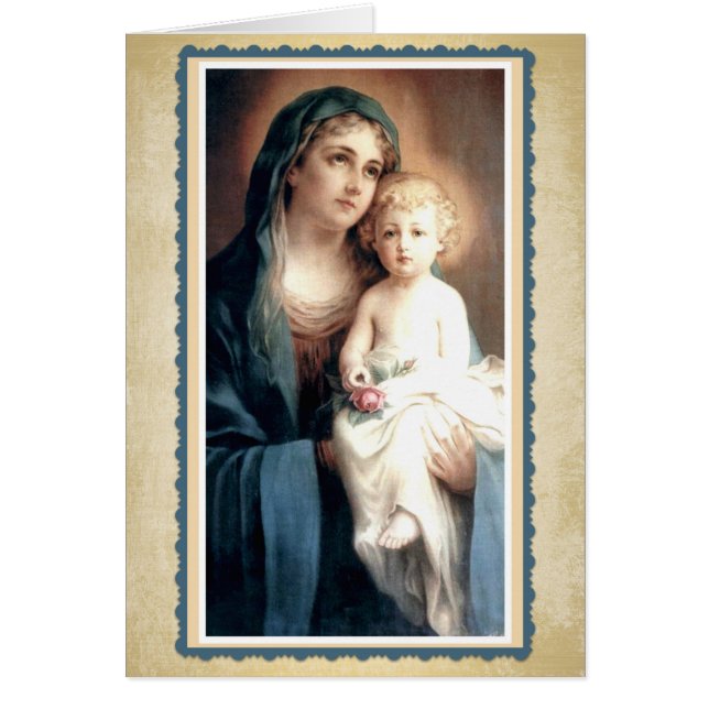 Jungfrau Mary mit Kind Jesus, der rosa Rose hält (Vorne)