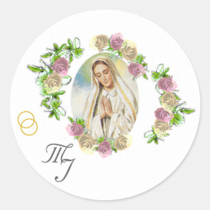 Jungfrau Mary Mit Monogramm Wedding Runder Aufkleber