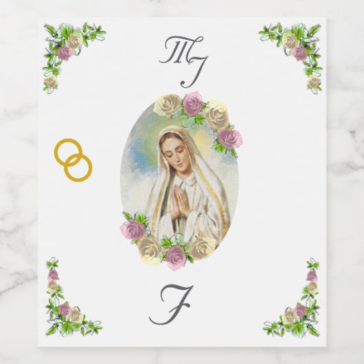 Jungfrau Mary Mit Monogramm Wedding Weinetikett (Einzelnes Label)