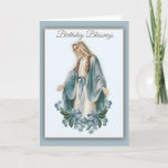 Jungfrau Mary Mother mit Blume gesegnet Karte<br><div class="desc">Schönes Vintage-Bild der gesegneten Jungfrau Mary mit blauen Blumenstrauß darunter. Alle Texte können geändert werden.</div>