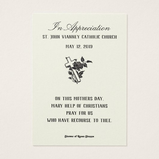 Jungfrau Mary Mother's Day-Erinnerungskarten (Rückseite)