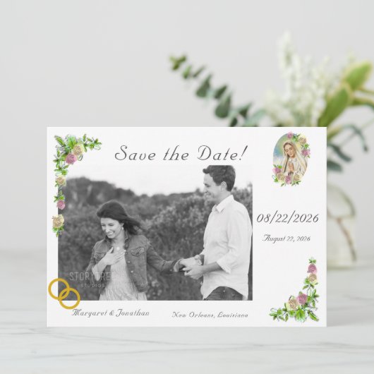 Jungfrau Mary Nuptial Save the Date Lesezeichen (Stehend Vorderseite)