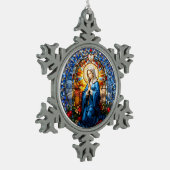 Jungfrau Mary Praying Stettingglas Schneeflocken Zinn-Ornament (Links)