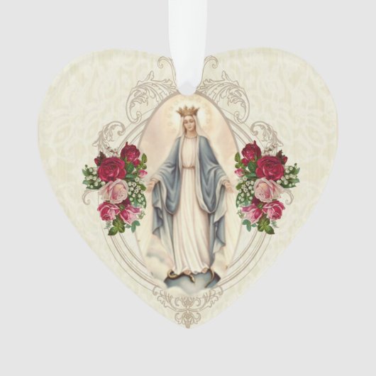 Jungfrau Mary Religiöse Vintage Rose Ornament (Vorderseite)