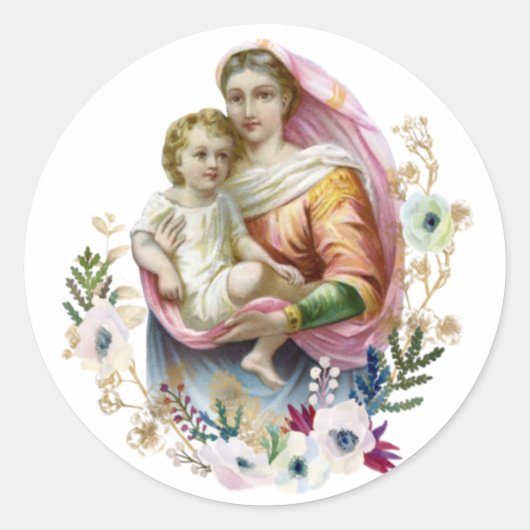 Jungfrau Mary Religious Jesus Vintag katholisch Runder Aufkleber (Vorderseite)