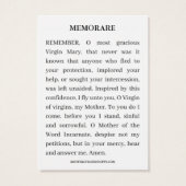 Jungfrau Mary Religious Katholic Memorare Gebet (Rückseite)