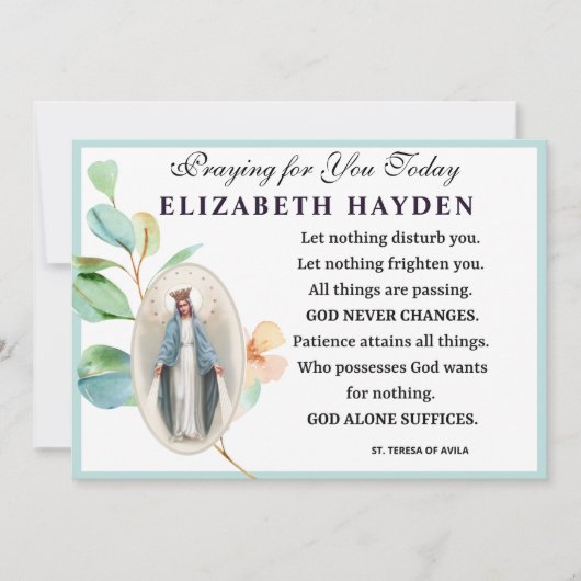 Jungfrau Mary Religious Katholic Prayer St. Teresa Karte (Vorderseite)