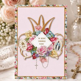 Jungfrau Mary Religious Rose Rosary Floral Katholi Karte