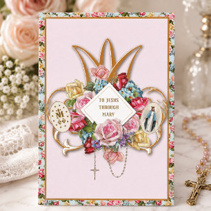 Jungfrau Mary Religious Rose Rosary Floral Katholi Karte