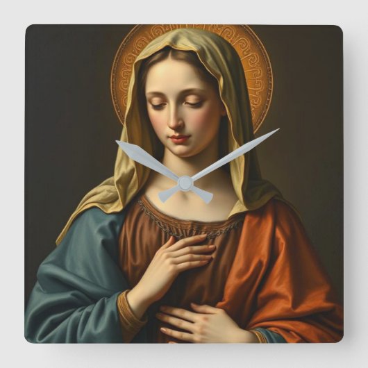 Jungfrau Mary Renaissance Style Clock Quadratische Wanduhr (Vorderseite)