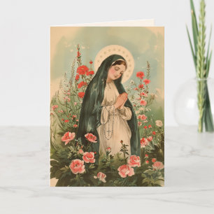 Jungfrau Mary Rote Rosen Heiliges Rosary Gebet Karte