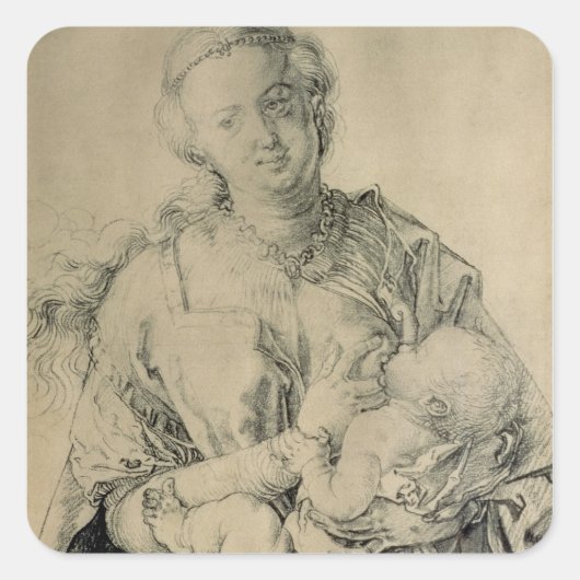 Jungfrau Mary saugt das Christkind, 1512 Quadratischer Aufkleber (Vorderseite)