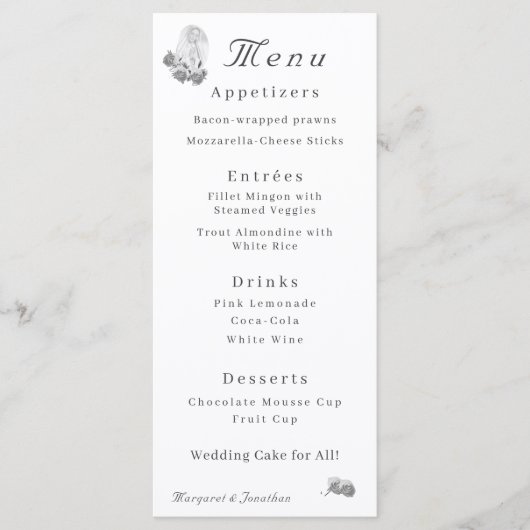 Jungfrau Mary Silver Katholic Wedding Menu Menükarte (Vorderseite)