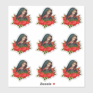 Jungfrau Mary Sorrowful Mutter Rote Rosen Aufkleber