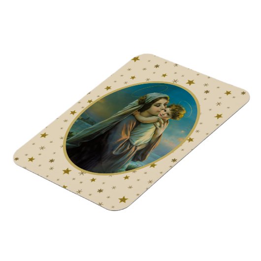 Jungfrau Mary und Baby Jesus auf dem Sternenhimmel Magnet (Linke Seite)