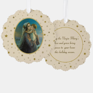 Jungfrau Mary und Baby Jesus auf dem Sternenhimmel Ornament Karte