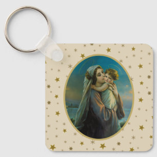 Jungfrau Mary und Baby Jesus auf dem Sternenhimmel Schlüsselanhänger