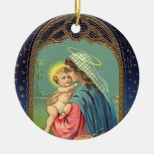 Jungfrau Mary und Baby-Jesus-Weihnachtsverzierung Keramik Ornament