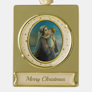 Jungfrau Mary und Baby Jesus zu Weihnachten Banner-Ornament Gold