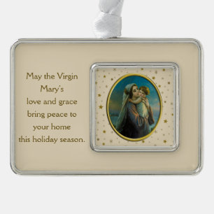 Jungfrau Mary und Baby Jesus zu Weihnachten Rahmen-Ornament Silber