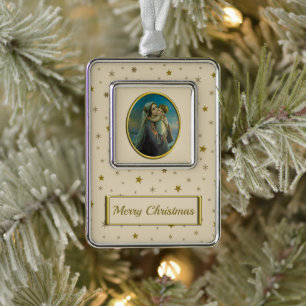 Jungfrau Mary und Baby Jesus zu Weihnachten Rahmen-Ornament Silber