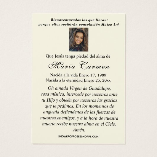 Jungfrau Mexico Guadalupe Spanisches Beerdigungsge (Rückseite)