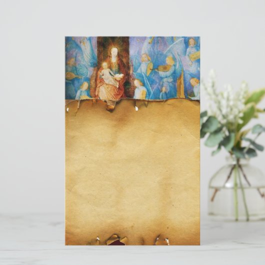 JUNGFRAU MIT KIND - ANGELKONZERT , Pergament Briefpapier (Stehend Vorderseite)