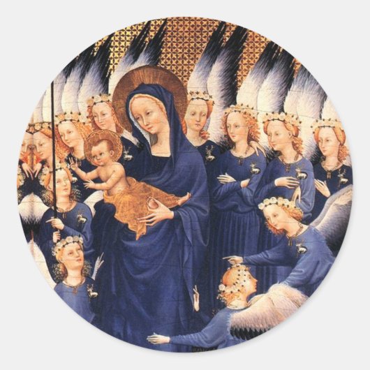 JUNGFRAU MIT KIND, ANGELN, CHRISTMAS JOACE-LIEBE RUNDER AUFKLEBER (Vorderseite)