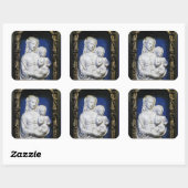 JUNGFRAU MIT KIND, Blaues Weihnachtsfest Quadratischer Aufkleber (Blatt)