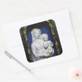 JUNGFRAU MIT KIND, Blaues Weihnachtsfest Quadratischer Aufkleber (Umschlag)