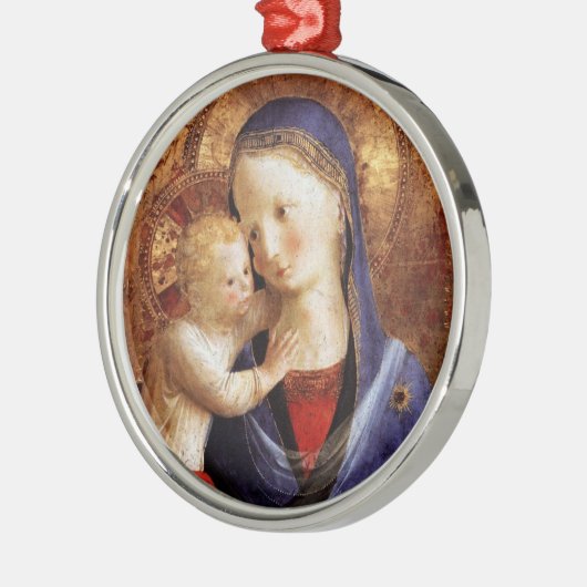 JUNGFRAU MIT KIND ,Blue Sapphire Gem Weihnachten Ornament Aus Metall (Links)