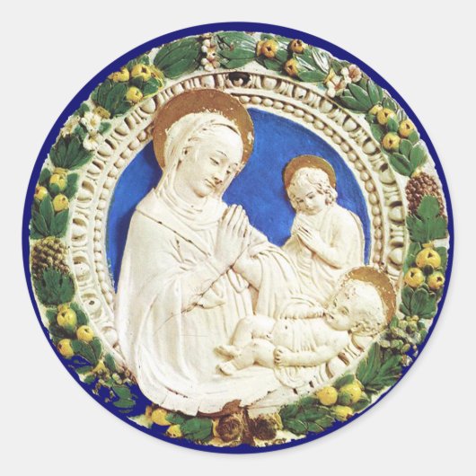 JUNGFRAU MIT KIND, Blumenweihkreuz Runder Aufkleber (Vorderseite)